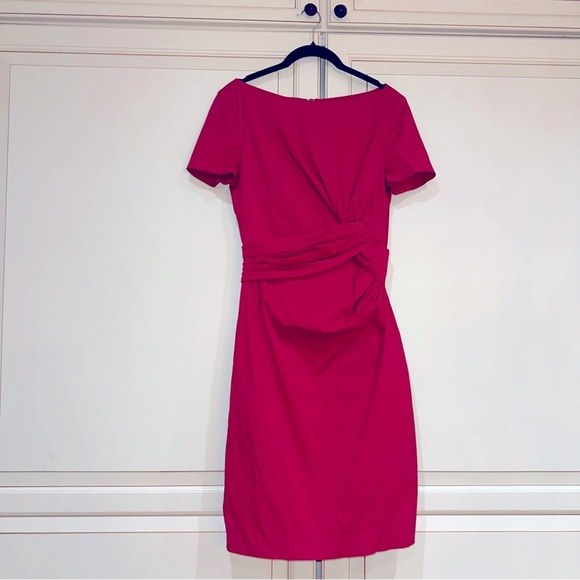 Talbot Runhof Dress Side Gathered Knee Length Cap Sleeve in Red (D11) - Picture 1 of 7